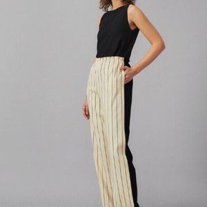 TORY BURCH” ROWING STRIPE PANTS WOMEN’S 12 slacks TAN w/BLACK